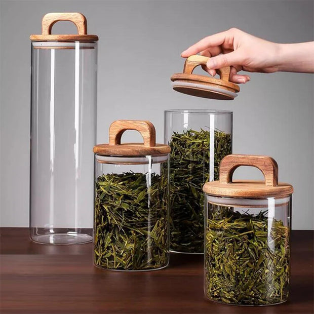 Large Airtight Glass Storage Jar with Bamboo Lid