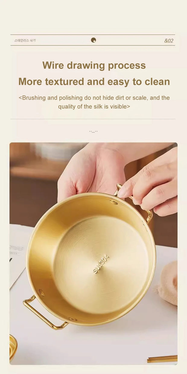 Stainless Steel Golden Bowl with Handle
