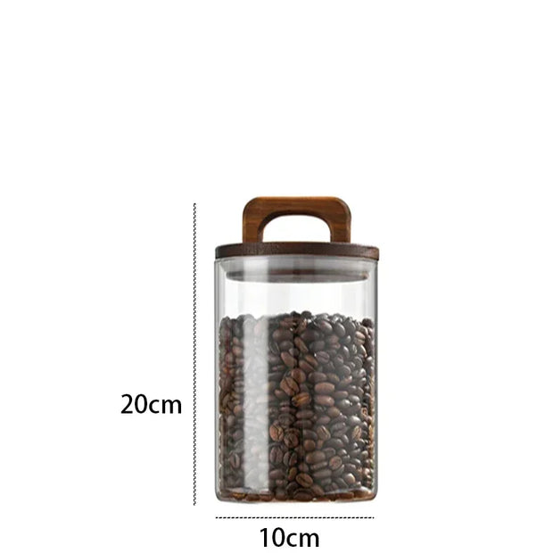 800-2100ml Wood Lid Glass Jar 1pc Airtight Canister Food Container