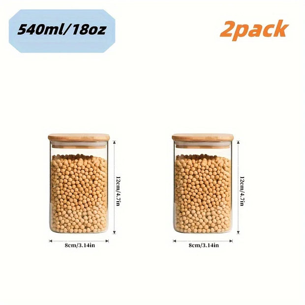 2/4 Pieces, 540Ml/1000Ml Glass Food Storage Jar with Bamboo Lid