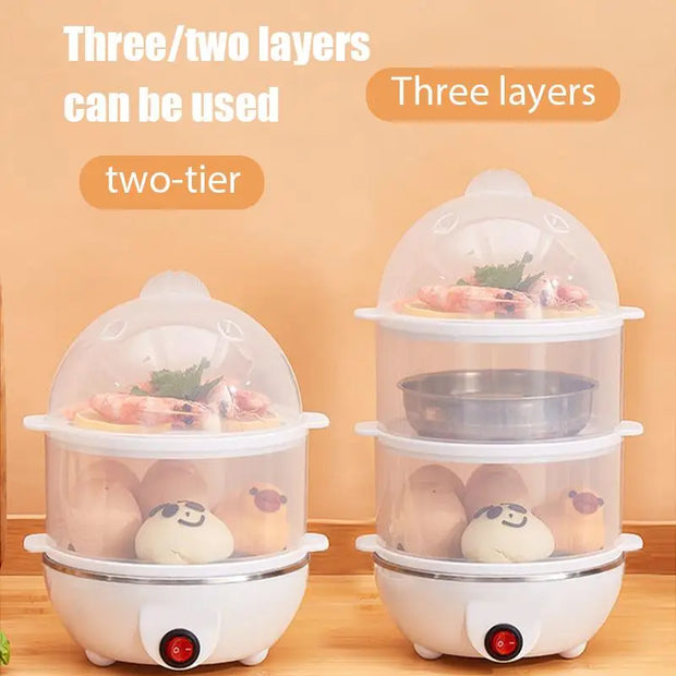 Portable Electric Egg Boiler – 3-Layer Mini Steamer