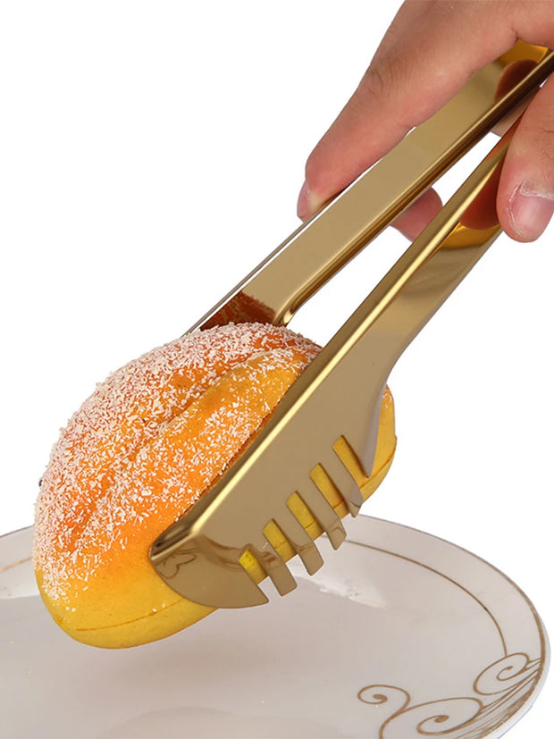 Gold Stainless Steel Kitchen BBQ Tongs Set