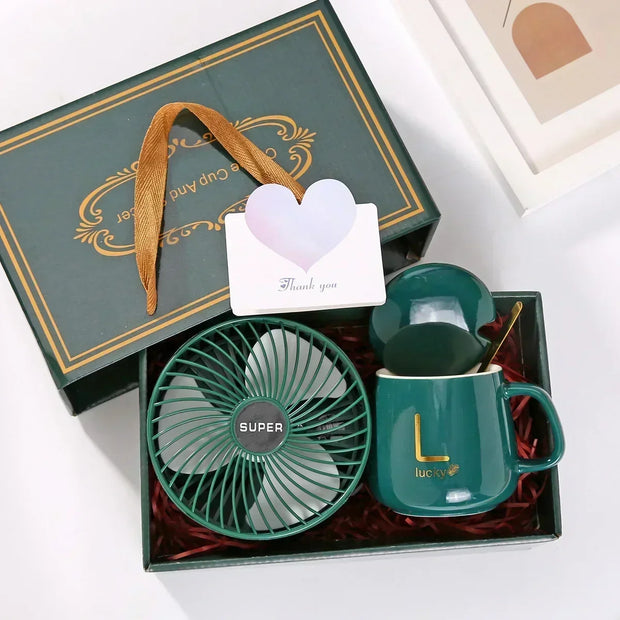 Ceramic Gift Mug Set with Spoon & Bag