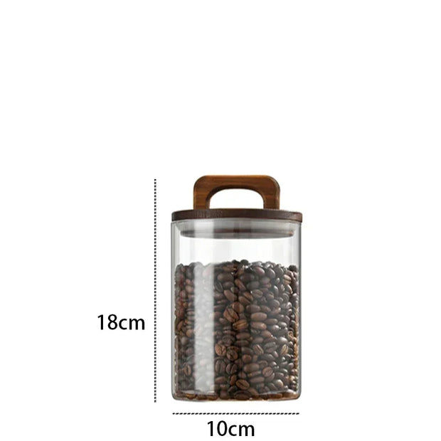 800-2100ml Wood Lid Glass Jar 1pc Airtight Canister Food Container