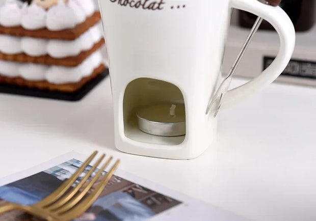 Ceramic Chocolate Melting Mug with Fork