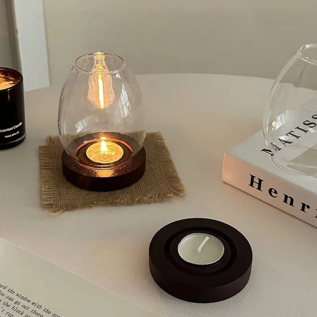 Glass & Wood Candle Stand