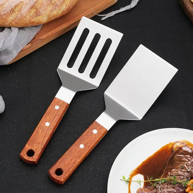 Stainless Steel Spatula with Wooden Handle – Heavy Duty BBQ & Kitchen Turner