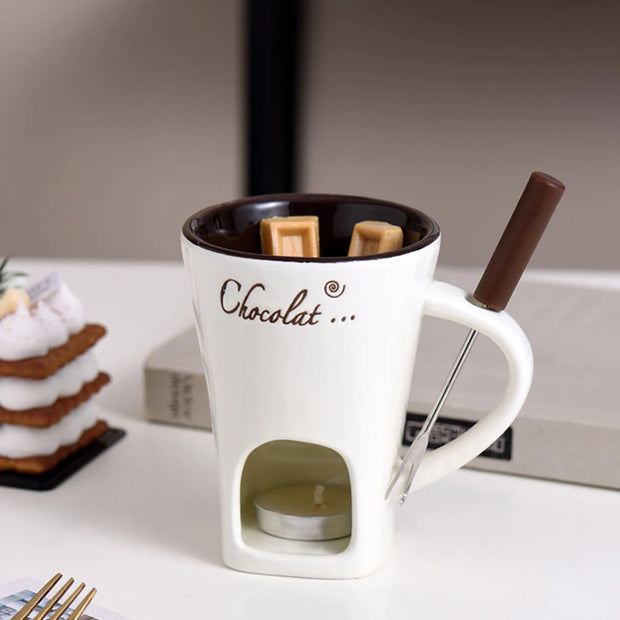 Ceramic Chocolate Fondue Mug with Fork