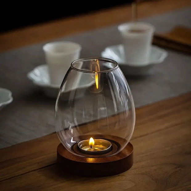 Glass & Wood Candle Stand