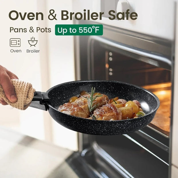 19-Piece Ceramic Cookware Set with Detachable Handle