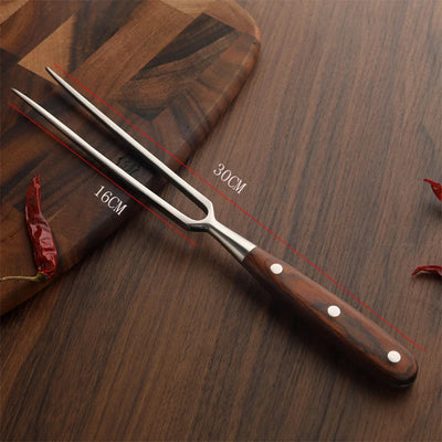 Portable Stainless Steel BBQ Fork with Wooden Handle