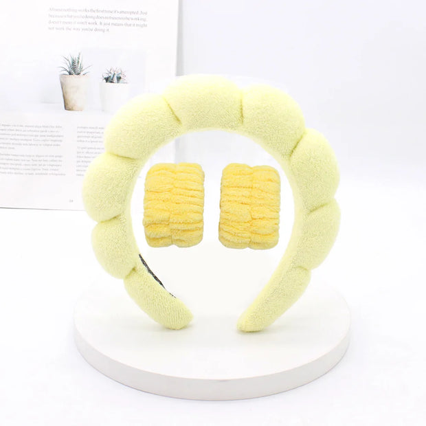 3‑Piece Coral Fleece Spa Headband & Wristbands Set
