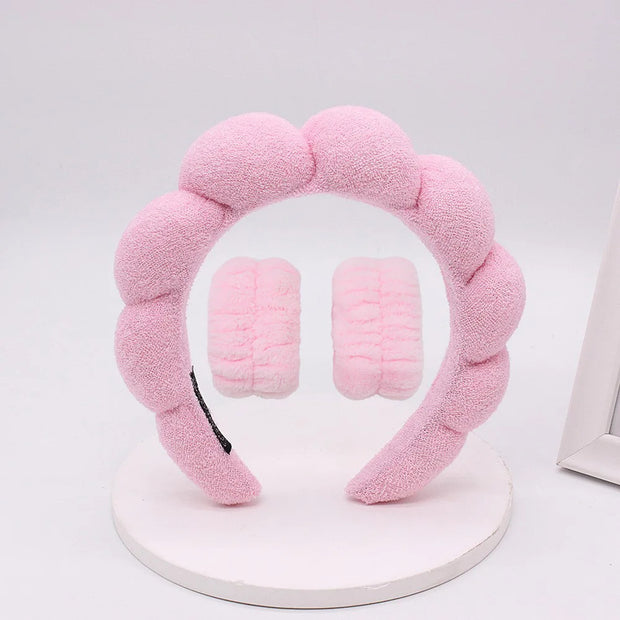3‑Piece Coral Fleece Spa Headband & Wristbands Set