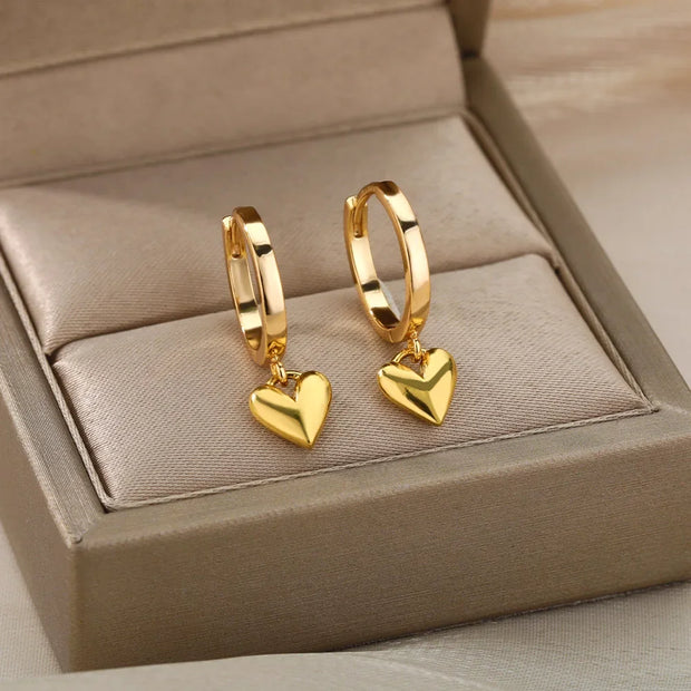 Trendy Heart Hoop Earrings Zircon Metal Women
