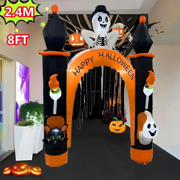 8FT Giant Halloween Inflatable Skeleton Arch with Lights