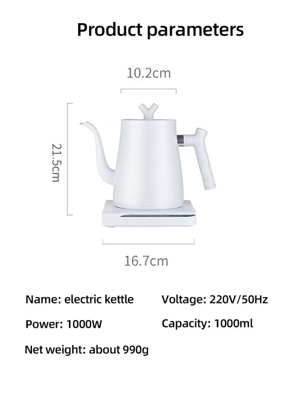 1000W Gooseneck Electric Kettle 1.0L Smart Teapot