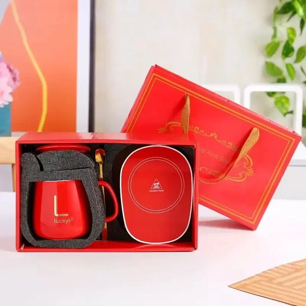 Ceramic Gift Mug Set with Spoon & Bag