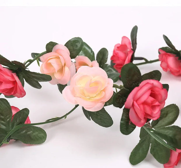 Artificial Rose Garland – 8.2 FT Silk Flower Vine with 45 Blooms & Leaves