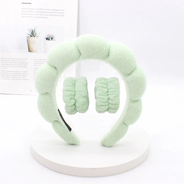 3‑Piece Coral Fleece Spa Headband & Wristbands Set