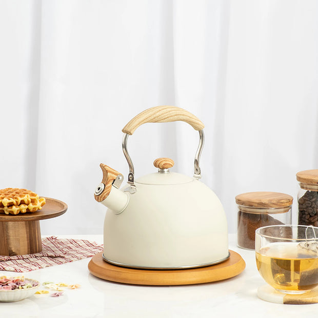 2.5L Stainless Steel Whistling Tea Kettle with Wooden Handle