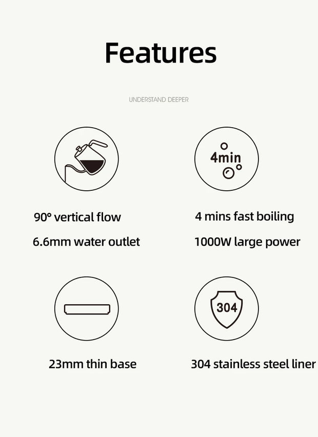800ml Gooseneck Electric Kettle 1000W Stainless Steel