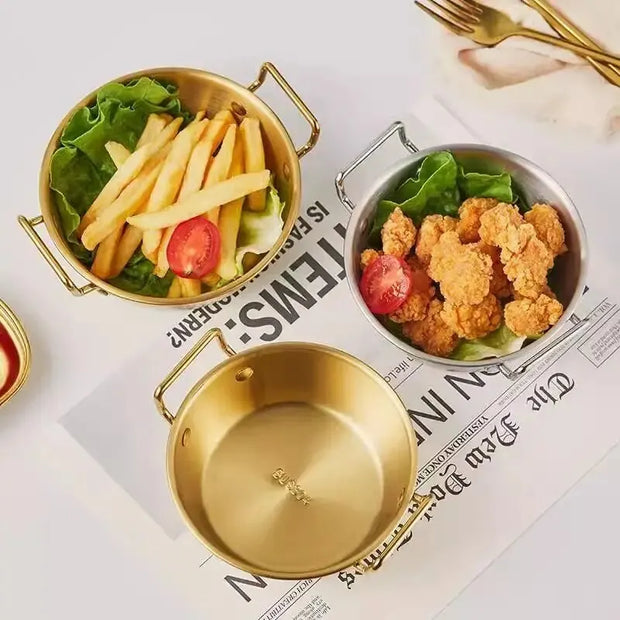 Stainless Steel Golden Bowl with Handle