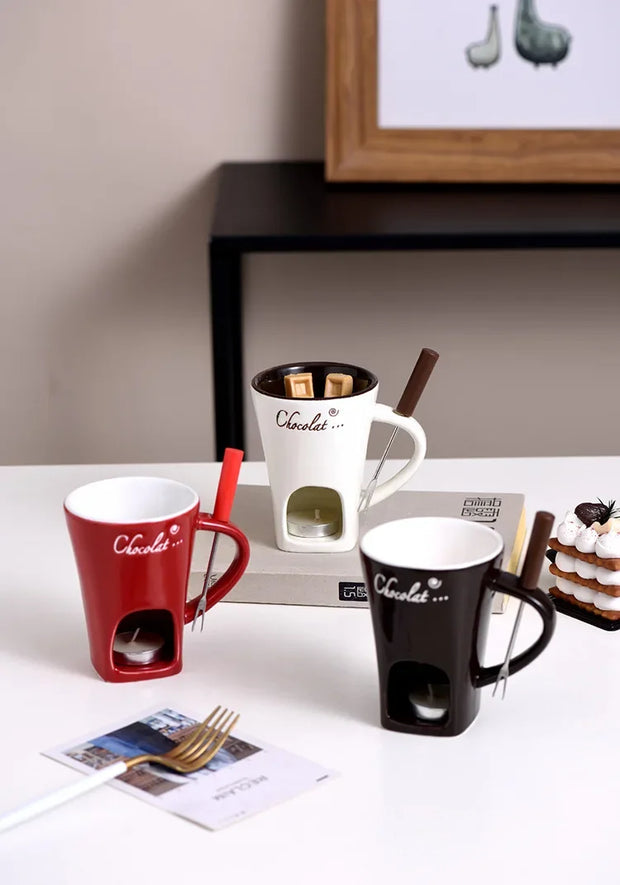 Ceramic Chocolate Melting Mug with Fork