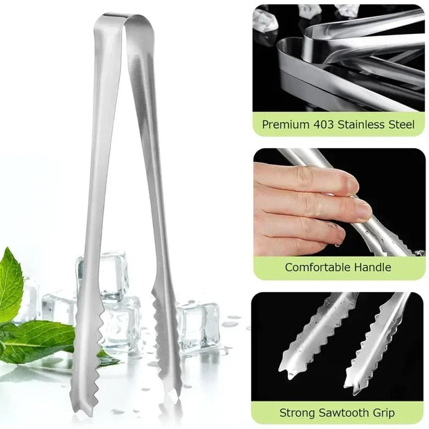 Stainless Steel Ice Cube Tongs – Durable Kitchen Clip for Ice, Sugar, Snacks