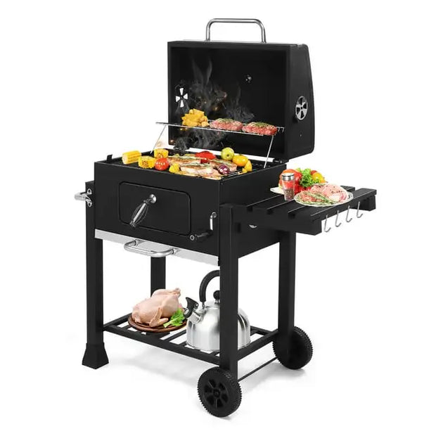 Outdoor Charcoal BBQ Grill with Smoker & Lift able Tray