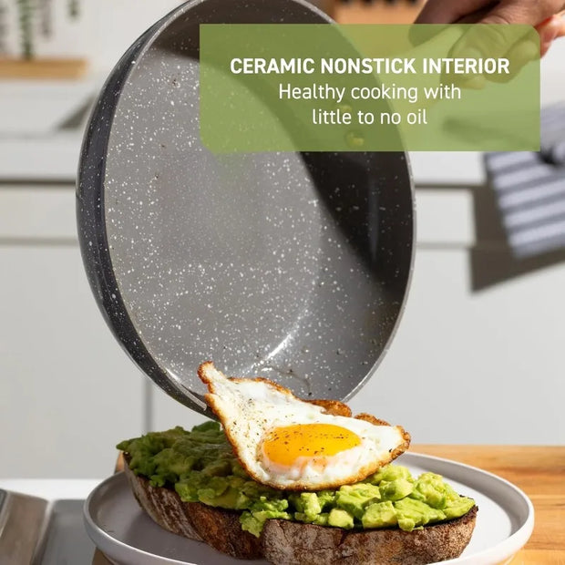 12-Piece Ceramic Cookware Set – Grey Granite