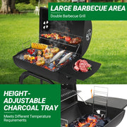 Charcoal BBQ Grill with Adjustable Charcoal Pan & Thermometer