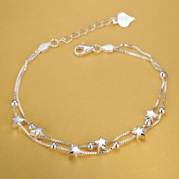 Sterling Silver Geometric Charm Bracelet Unisex