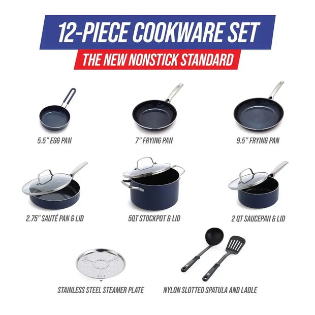 Diamond Infused Ceramic Nonstick Cookware Set 12-Piece