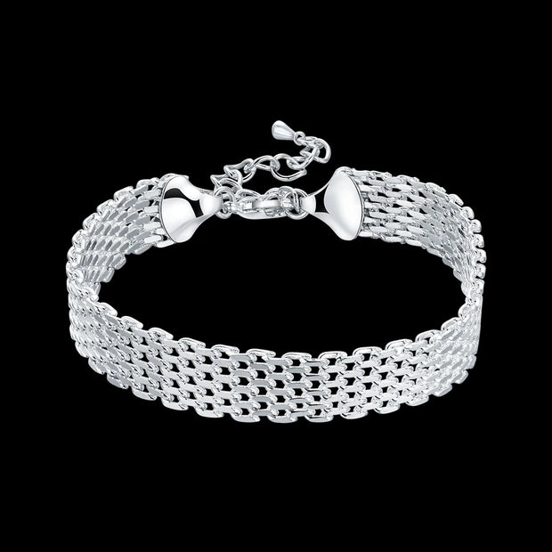 Sterling Silver Geometric Charm Bracelet Unisex
