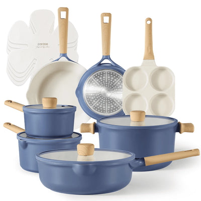 15-Piece Blue Granite Nonstick Induction Cookware Set