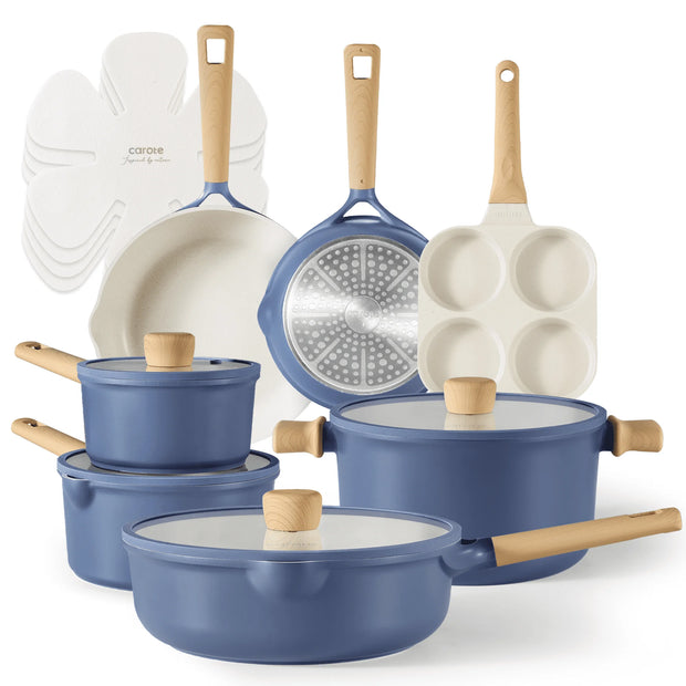 15-Piece Blue Granite Nonstick Induction Cookware Set
