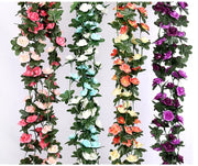 Artificial Rose Garland – 8.2 FT Silk Flower Vine with 45 Blooms & Leaves