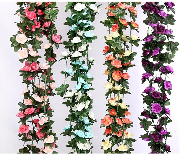 Artificial Rose Garland – 8.2 FT Silk Flower Vine with 45 Blooms & Leaves