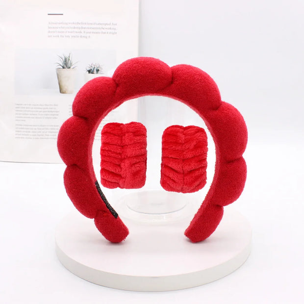 3‑Piece Coral Fleece Spa Headband & Wristbands Set