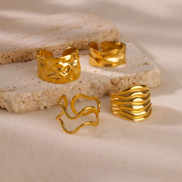Trendy 18K Gold Plated Irregular Stainless Steel Ring