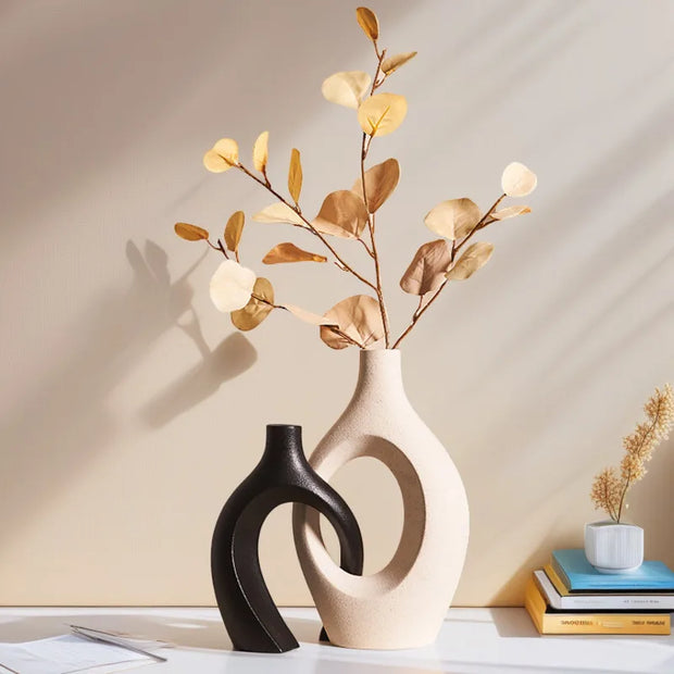 2pcs Nordic Hugging Ceramic Vases Modern Hollow Flower Pots