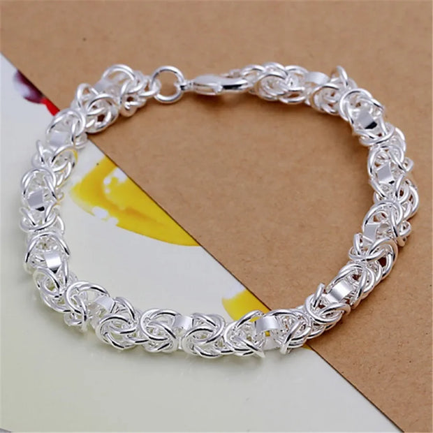 Sterling Silver Solid Charm Bracelet Unisex
