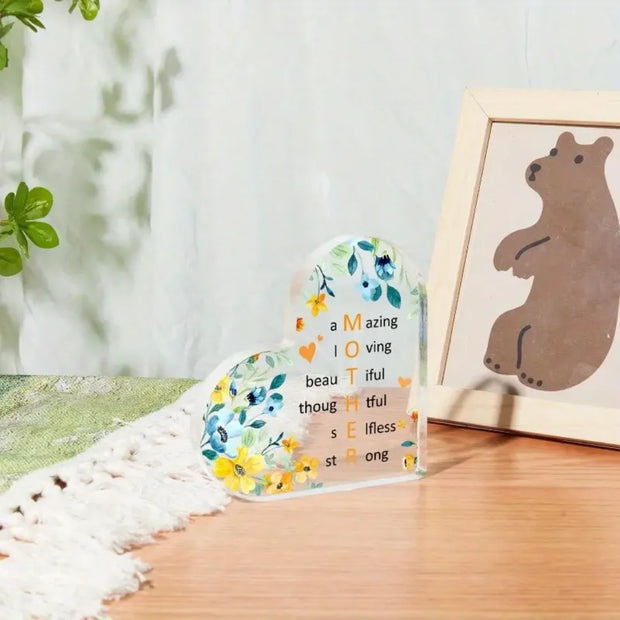 Acrylic Heart Mom Plaque – Mother’s Day Gift