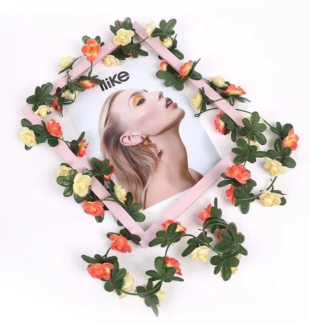 Artificial Rose Garland – 8.2 FT Silk Flower Vine with 45 Blooms & Leaves