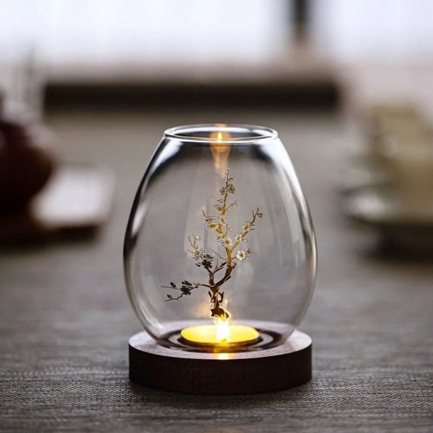 Glass & Wood Candle Stand