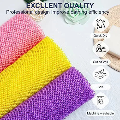 3-Piece African Bath Sponge Set – Exfoliating Long Net Body Scrubbers