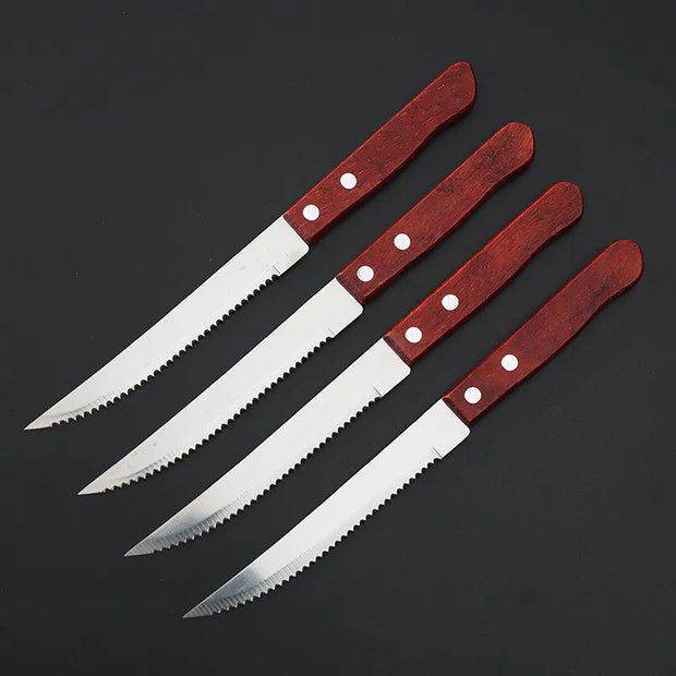 Stainless Steel Steak Knife Set Wooden Handle