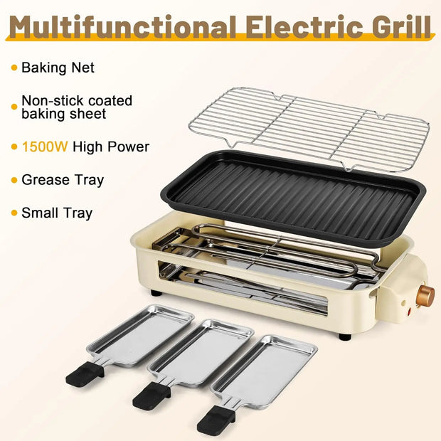 Electric Smokeless Indoor Grill with Pans