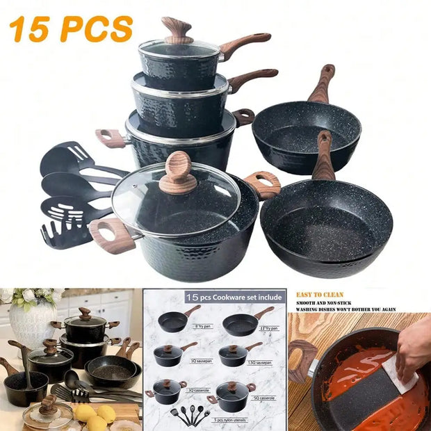 15-Piece Hammered Granite Nonstick Cookware Set