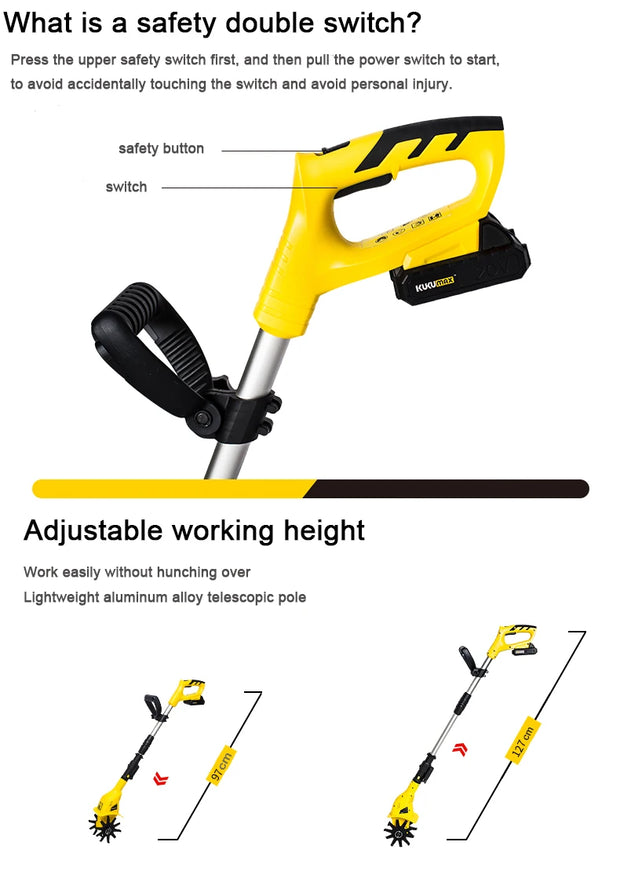 Cordless Electric Tiller/Cultivator – 20V Lithium-Ion Battery